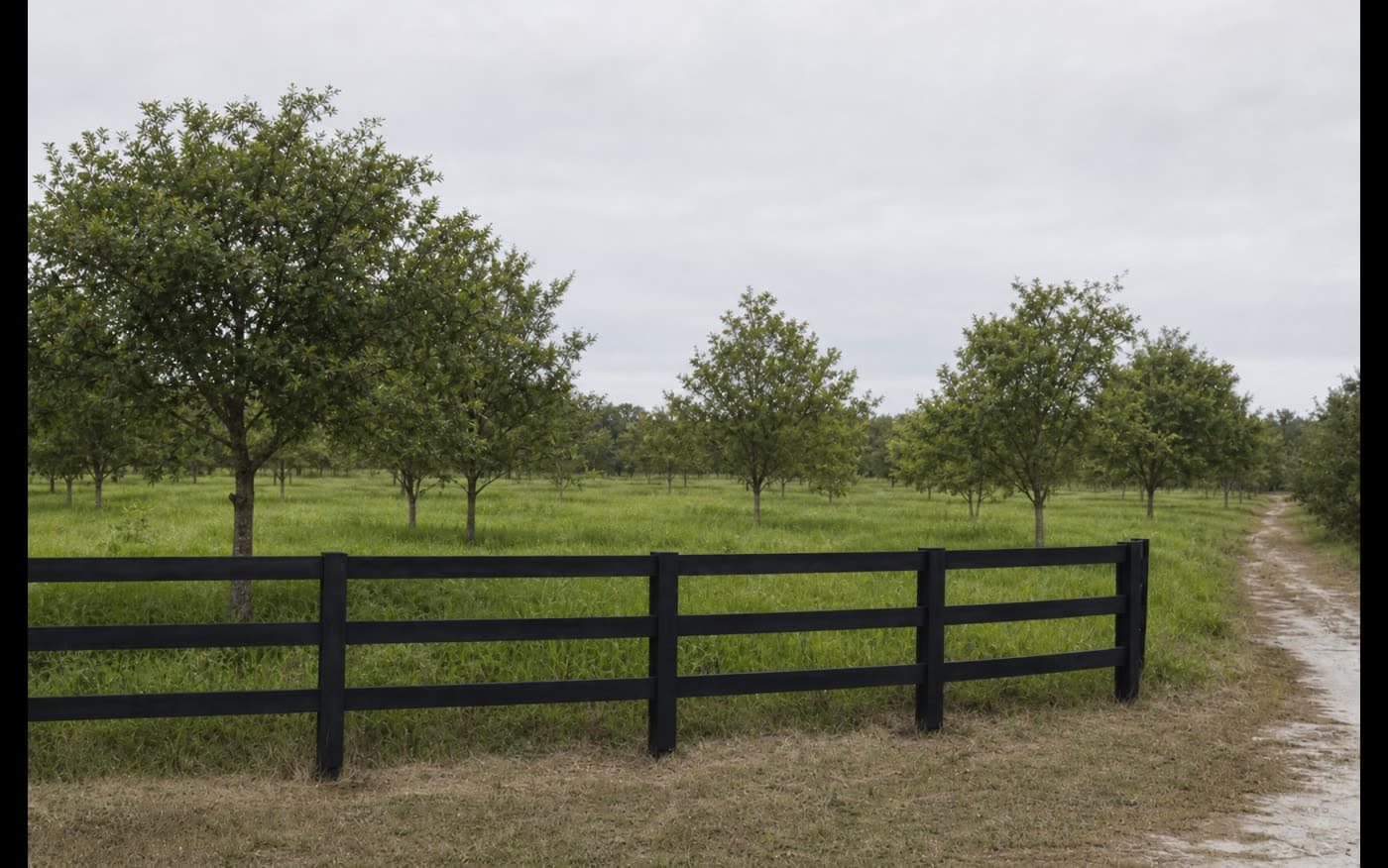 Cleared commercial fence line after invasive species removal and native replanting
