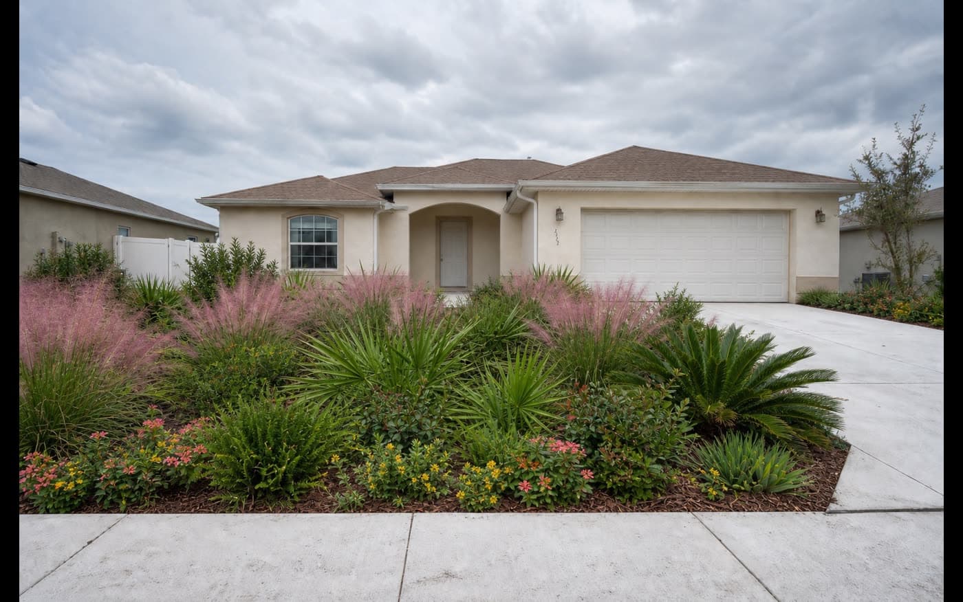 Florida home front yard restored with native grasses and pollinator plantings
